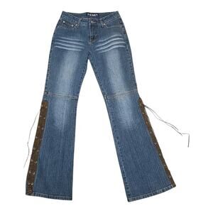 Vtg Hi Jeans Flare Size 5 Lace Up Sides Low Rise Denim Y2K